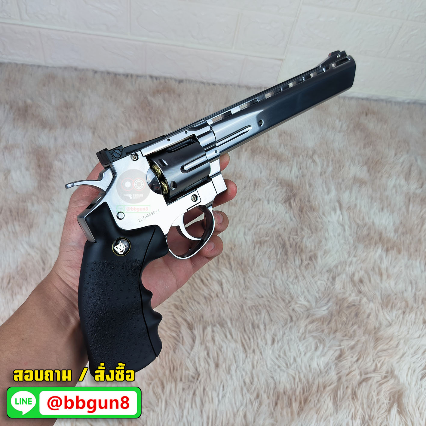 บีบีกันลูกโม่ WinGun 703S ลำกล้อง 8 นิ้ว Co2 Revolver (Silver) (กริปดำ)