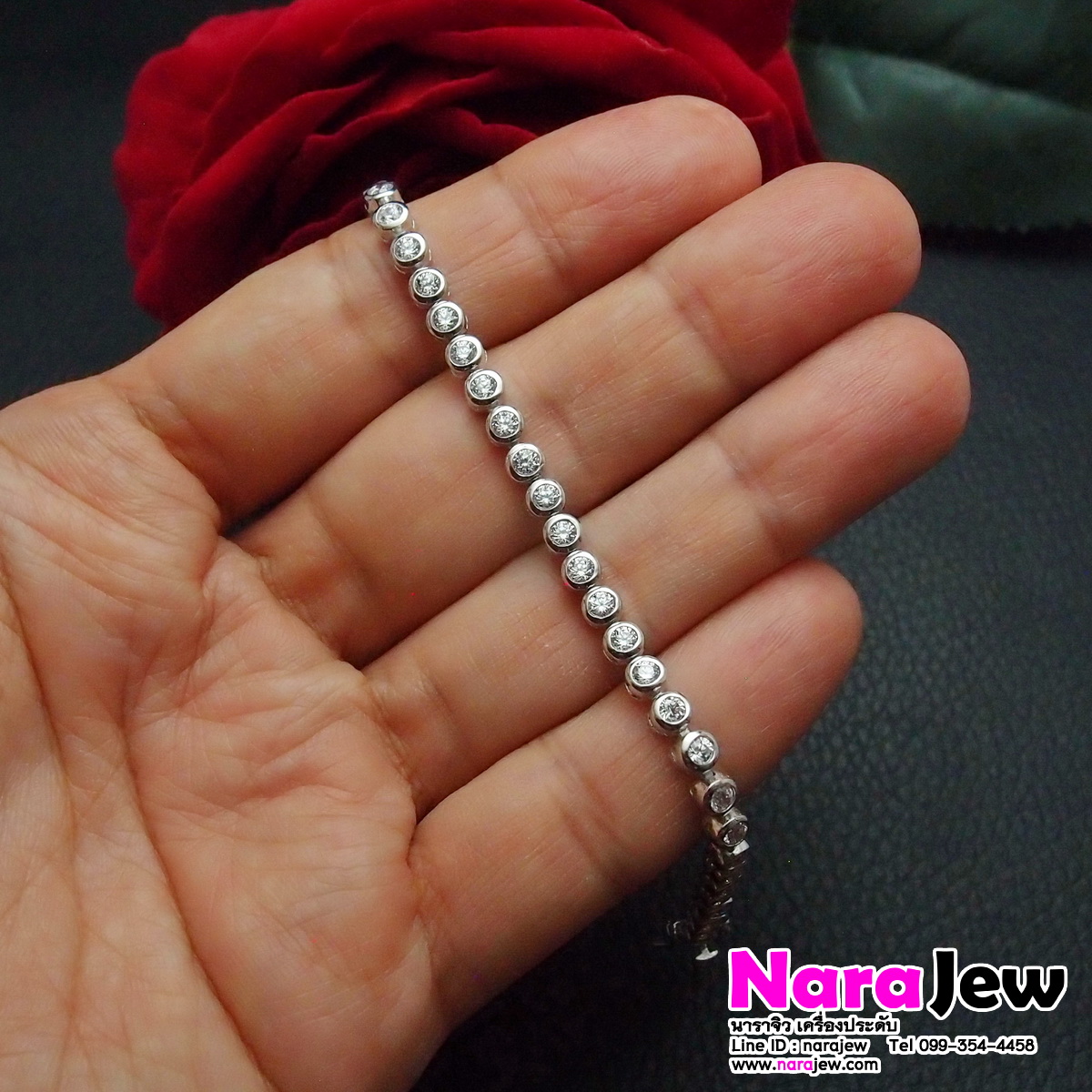 สร้อยข้อมือ เงินแท้ 925 ประดับเพชร CZ (เพชรสังเคราะห์) ประกาย เล่นไฟวิ้ง แบบ I