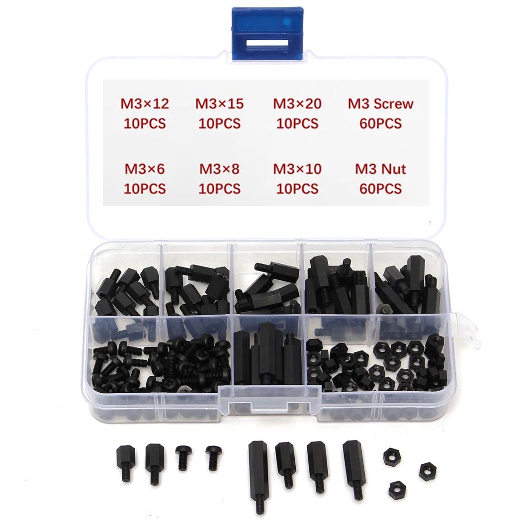 M3-180-Nylon ชุดเสาไนลอน นอต สกรู M3 180ชิ้น 180Pcs M3 Hex Nylon Standoff + Nut + Screw kit เสายึดแผ่นปริ้น เสารองบอร์ด ขารองบอร์ด เสารองแผ่น PCB
