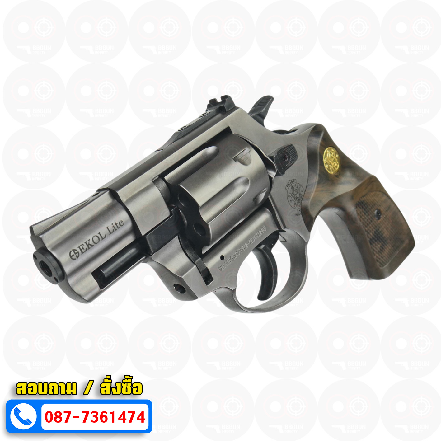 Ekol Lite แบลงค์กัน ลูกโม่ 2 นิ้ว สีฟูม กระดุมทอง (Fume) Smith & Wesson blank gun Revolver 2 inch