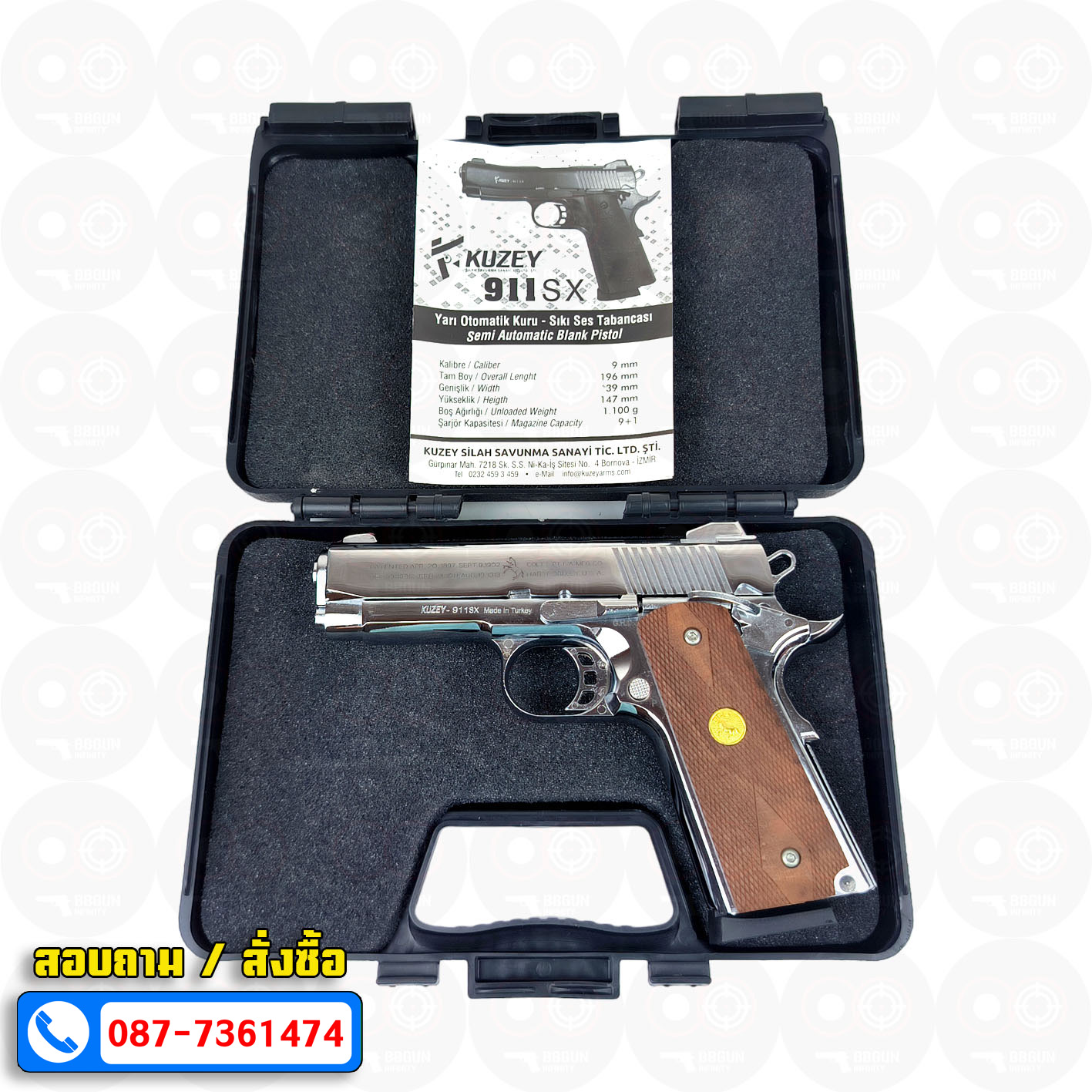 Blank Gun KUZEY M1911 COLT'S 100 ปี สีเงินเงา 4 นิ้ว แบลงค์กัน