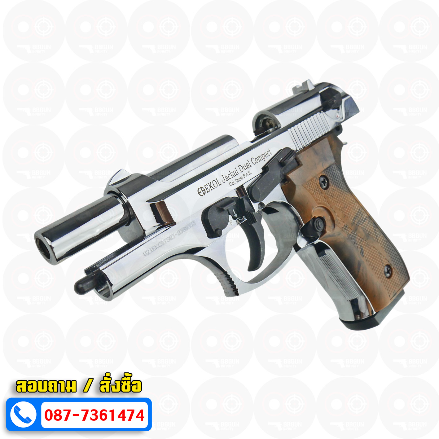 Blank Gun Ekol Jackal Dual M92 Compact 4" Full-Auto สีเงินเงา แบลงค์กัน เบเร็ตตา (แถมกล่องใส่ปืน แม็กกาซีน 2 อัน)