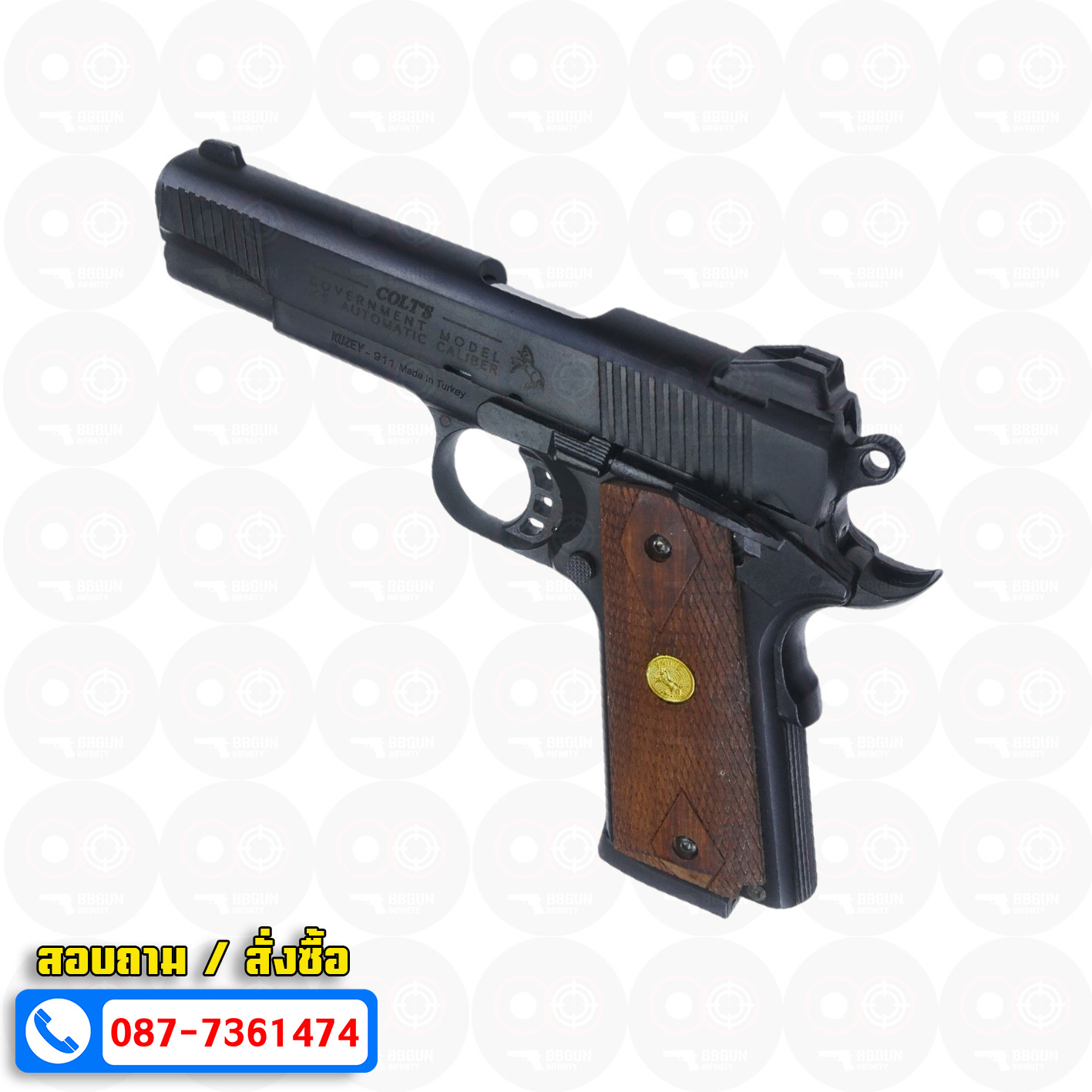 แบลงค์กัน KUZEY M1911 COLT GOVERMENT 100 Year สีดำ 5 นิ้ว blank gun ด้ามไม้