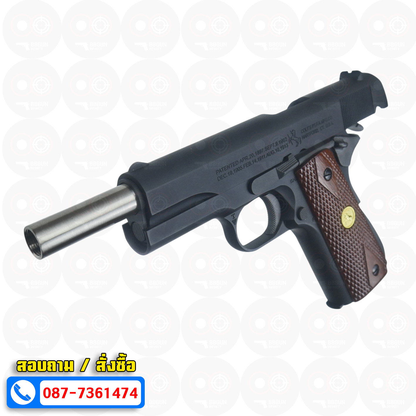 บีบีกันอัดแก๊ส Army Armament R31 Colt M1911A1 สีดำ ด้ามไม้แท้ BB GUN