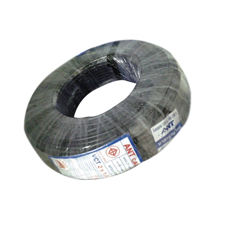 สายไฟ VCT 2x1.5 ดำ หุ้มฉนวน 2 ชั้น 100 เมตร 1 ขด สายต่อปลั๊กไฟ