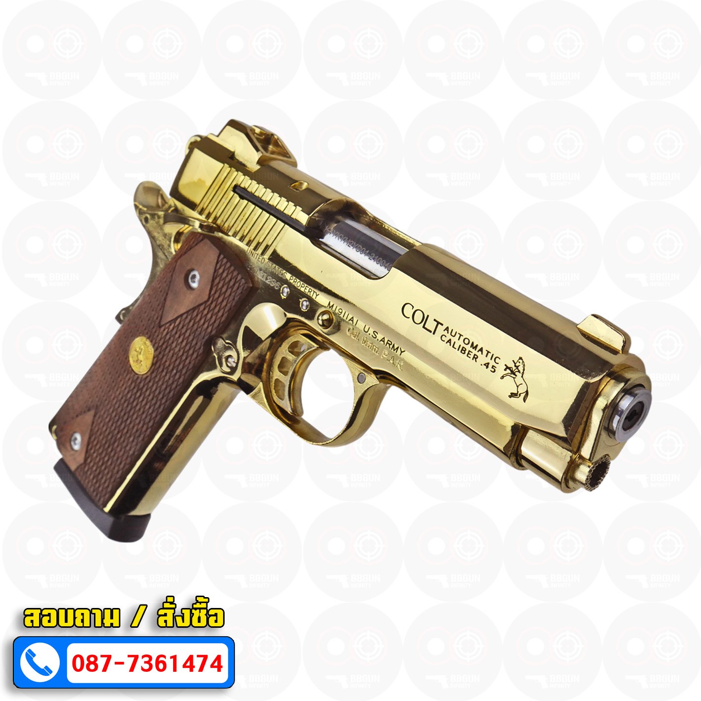 Blank Gun KUZEY M1911 COLT MK IV SERIES 80 ลำกล้อง 4 นิ้ว สีทอง แบลงค์กัน ด้ามไม้