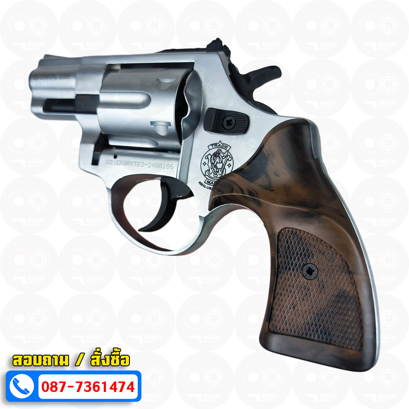 Ekol Lite แบลงค์กัน ลูกโม่ 2 นิ้ว สีเงินด้าน (White) Smith & Wesson blank gun Revolver 2 inch