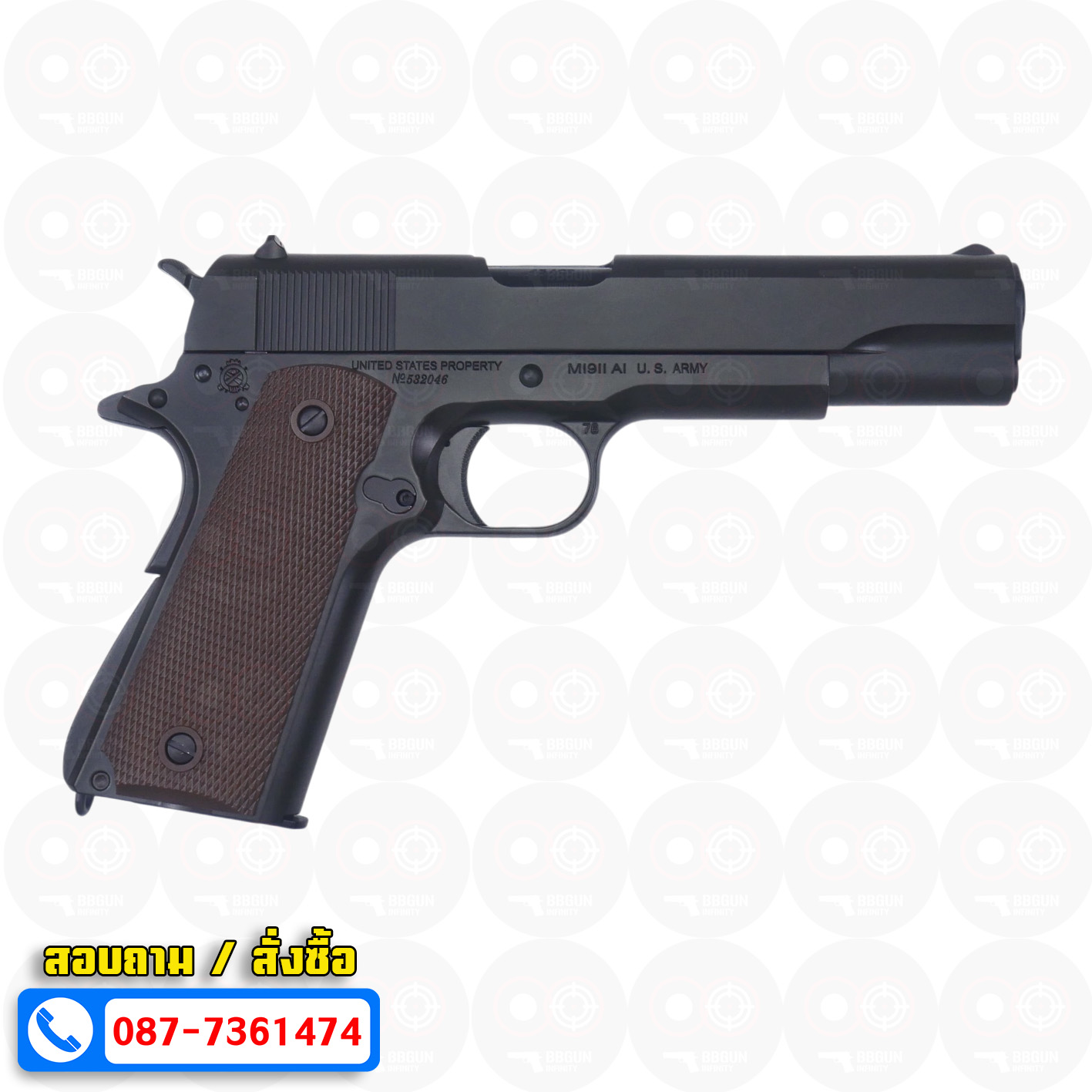 ปืนบีบีกันอัดแก๊ส T8 SP System M1911A1 Government มาร์คกิ้งร่องลึก ครบทั้งกระบอก BB GUN