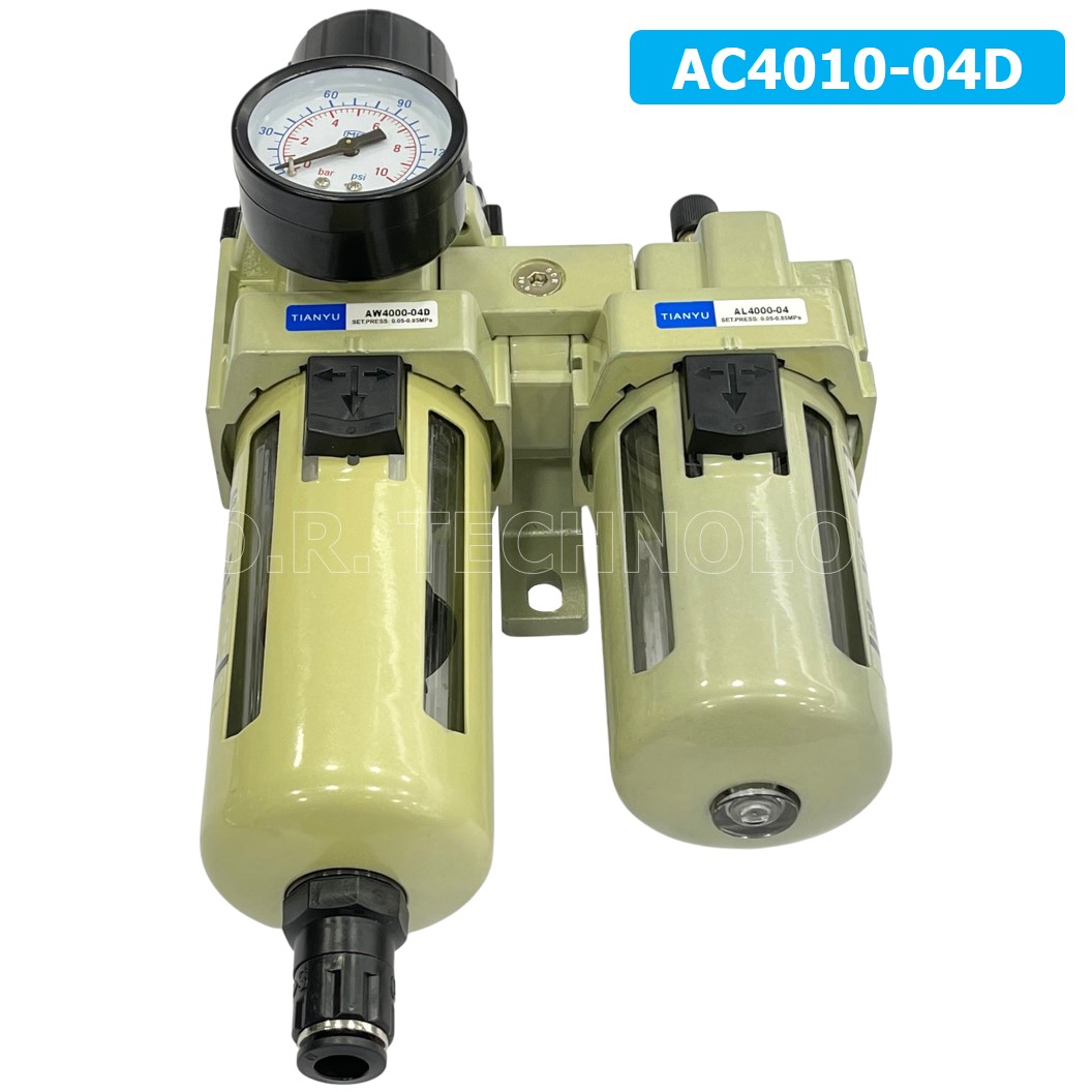 (1ชิ้น) AC4010-04D ชุดกรองลมแบบ 2 ตอน Auto Drain FRL 2 Unit Air Filter, Regulator & Lubricator TIANYU AC (AW+AL) แบบระบายน้ำอัตโนมัติ