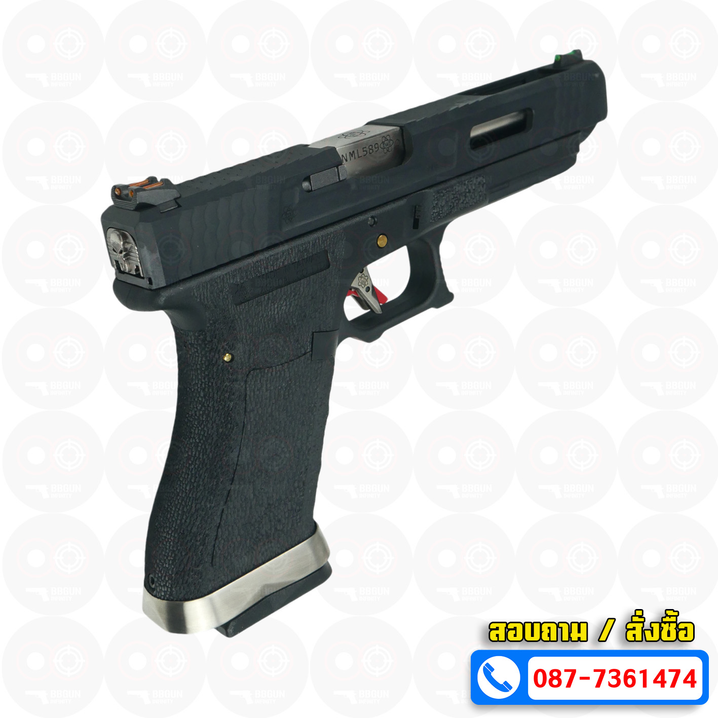 บีบีกันอัดแก๊ส WE G34 T5 G-Force GBB Glock 34 เฟรมดำ สไลด์ดำ ท่อเงิน BB GUN