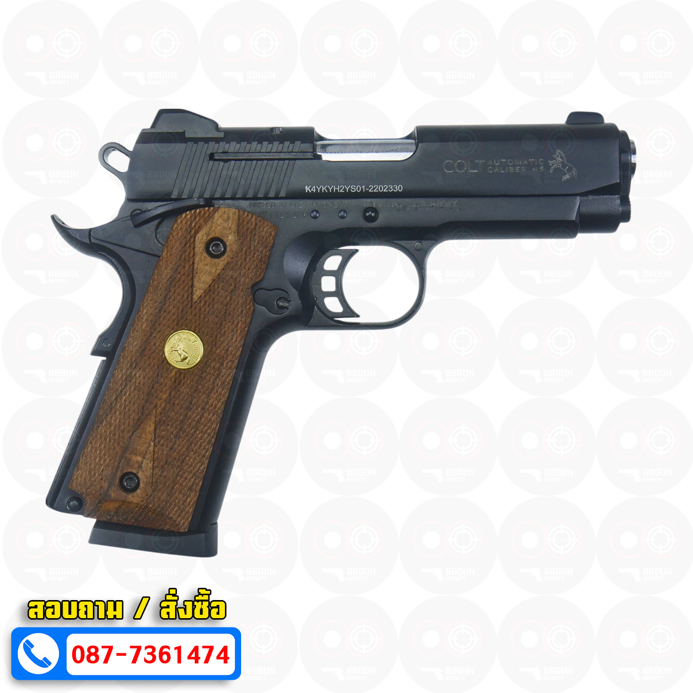 แบลงค์กัน KUZEY M1911 COLT'S DEFENDER SERIES 90 สีดำ 4 นิ้ว ด้ามไม้ Blank Gun