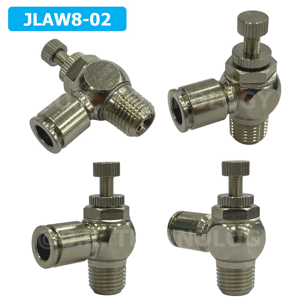 (1ชิ้น) JLAW8-02 ข้อต่อลมสแตนเลส ข้อต่อปรับลม งอ STAINLESS Air Flow Speed Controller ควบคุมความเร็วลม Speed Control valve JLAW JSL