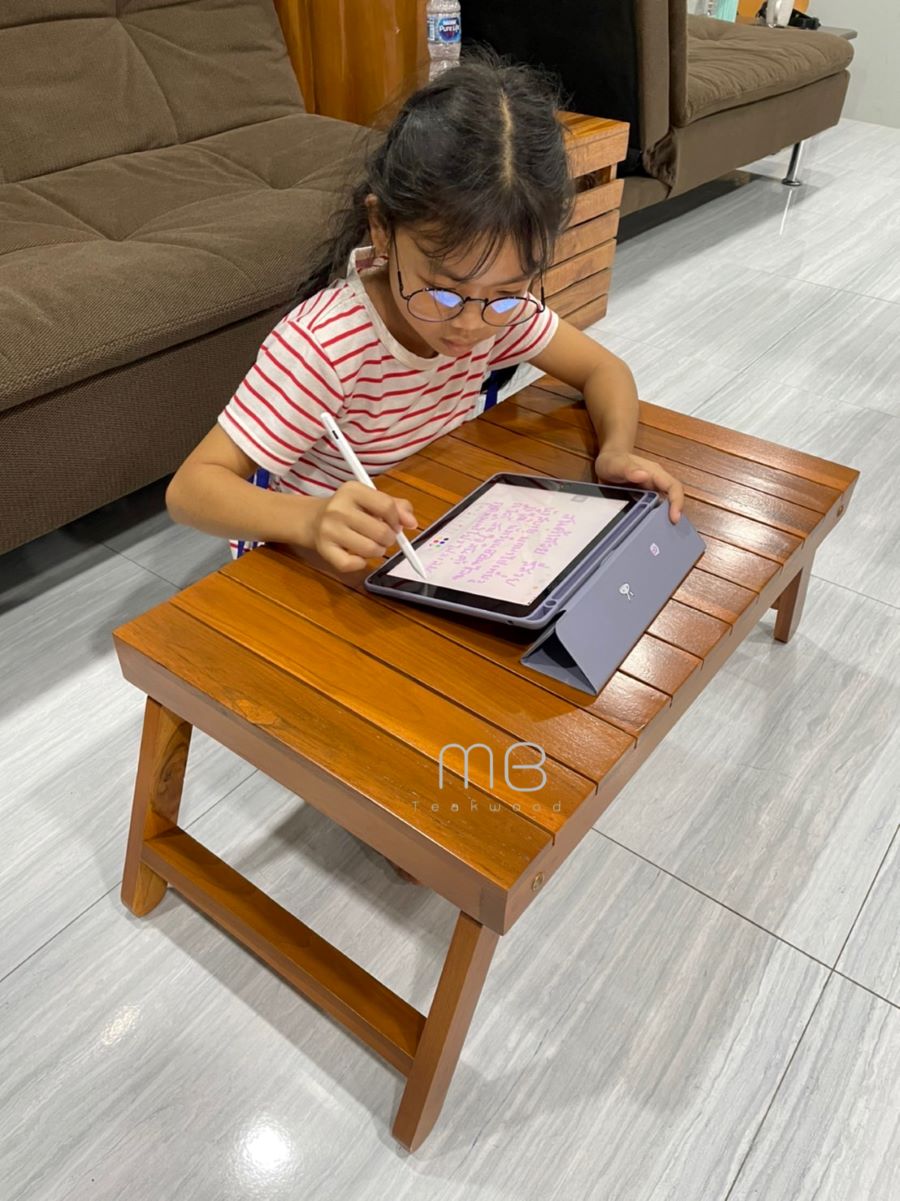 โต๊ะพับญี่ปุ่นไม้สัก สีสักทอง
