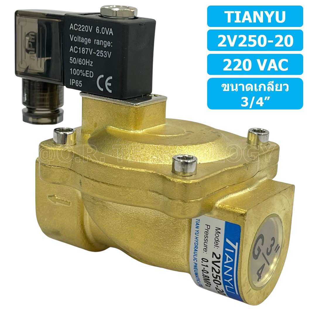 (1ชิ้น) 2V250-20 220VAC โซลินอยด์วาล์ว 2 ทาง แบบ วาล์ว 2 ทาง Solenoid valve 2 way AC 220V ขนาดเกลียว 3/4"