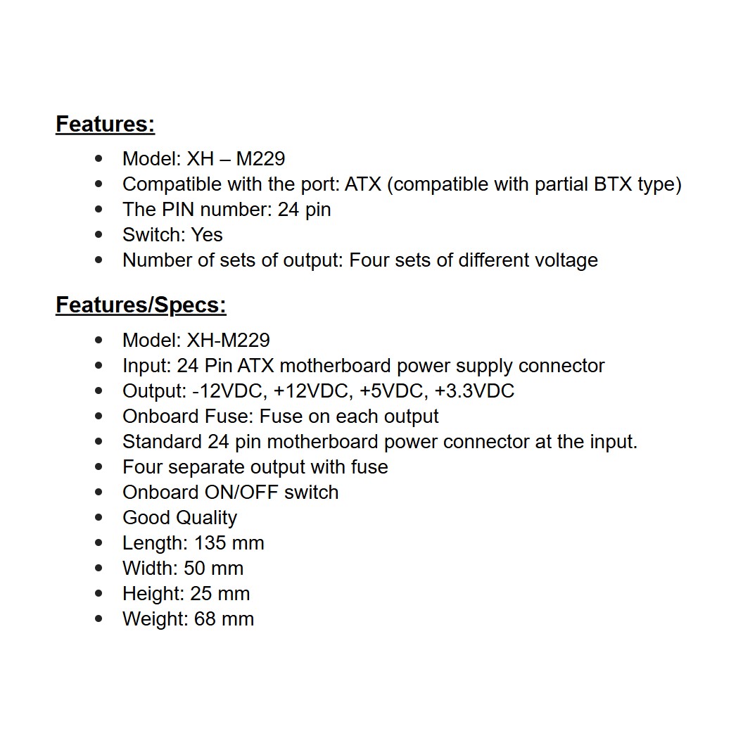 XH-M229 24 Pins ATX Power Board Desktop Computer Chassis Power Supply 4 Outputs -12V +12V 5V 3.3V บอร์ดโมดูลทดสอบเพาเวอร์ซัพพราย