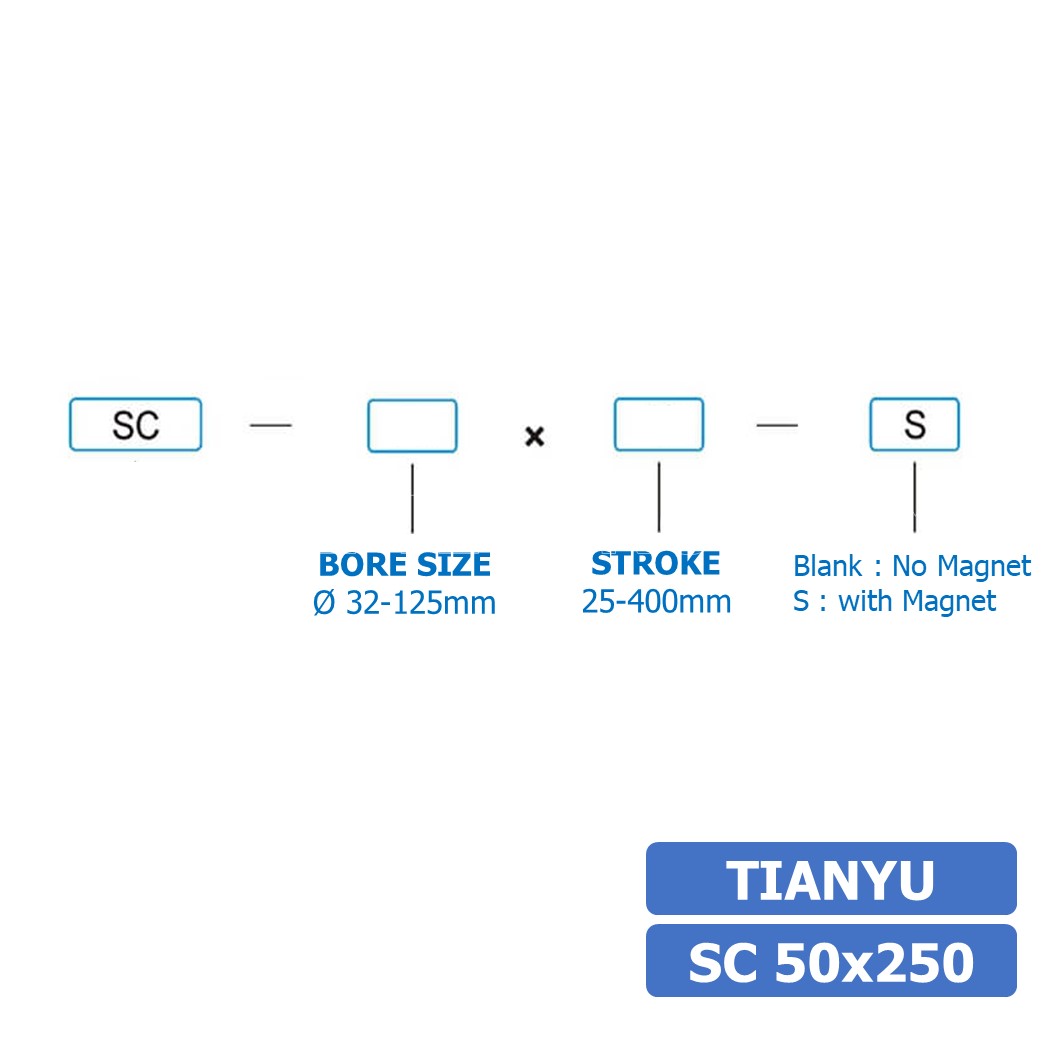 (1ชิ้น) SC 50x250 กระบอกลม รุ่นมาตรฐาน กระบอกลม 4 เสา Standard Cylinder Air Pneumatic แบบสี่เสา