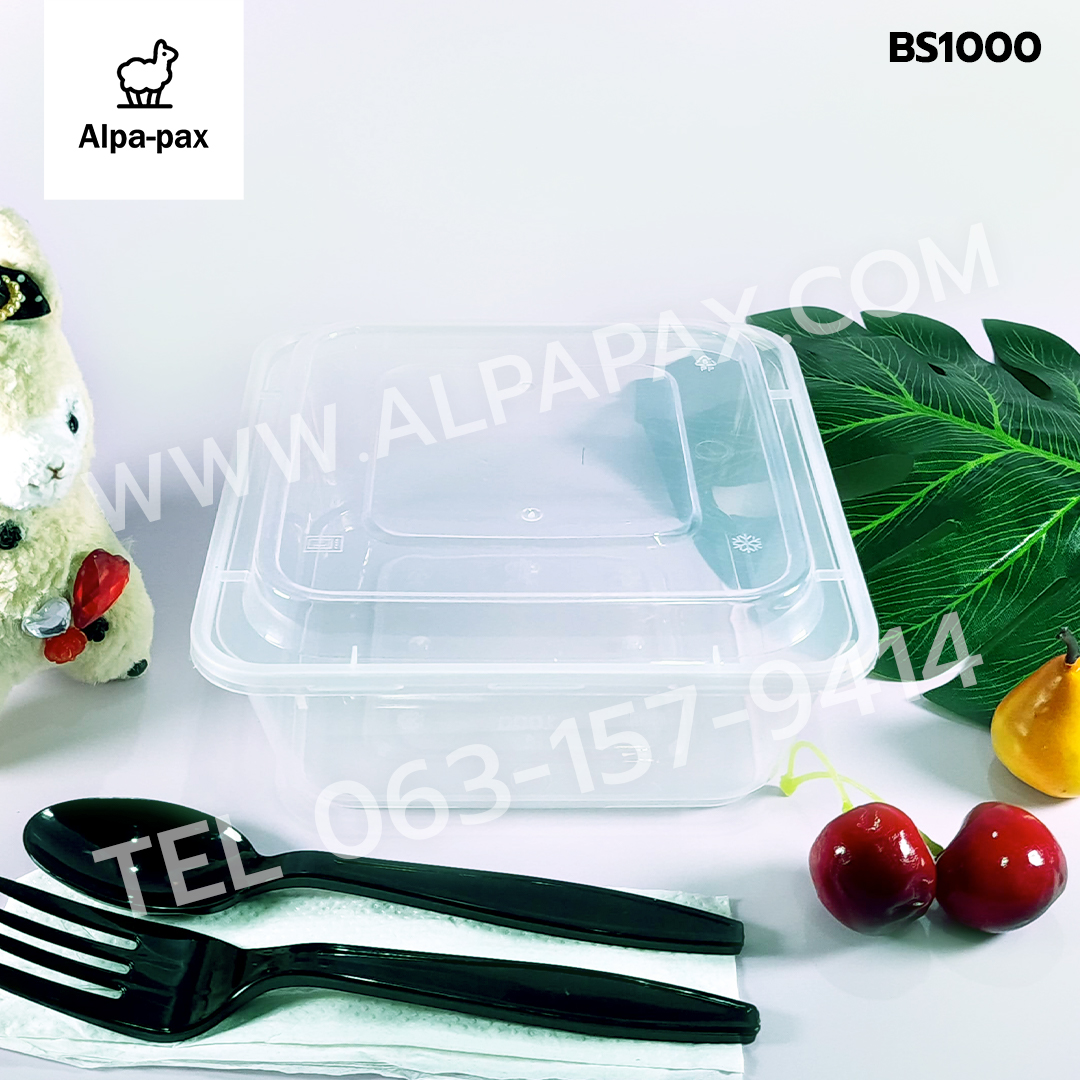 BS1000กล่องอาหารพลาสติก+ฝา 1000ml. (ลัง 300ใบ) กล่องไมโครเวฟ กล่องข้าว กล่องอาหาร กล่องใส่อาหาร