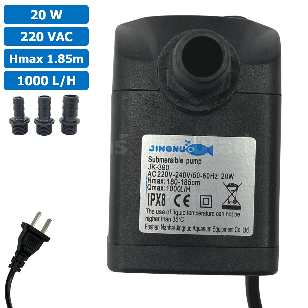 JN-390 ปั๊มน้ำ ปั๊มแช่ ปั๊มพัดลมไอเย็น 220VAC 20W Water pump Submersible Pump JING NUO Hmax 1.85m Qmax 1000L/H JINGNUO