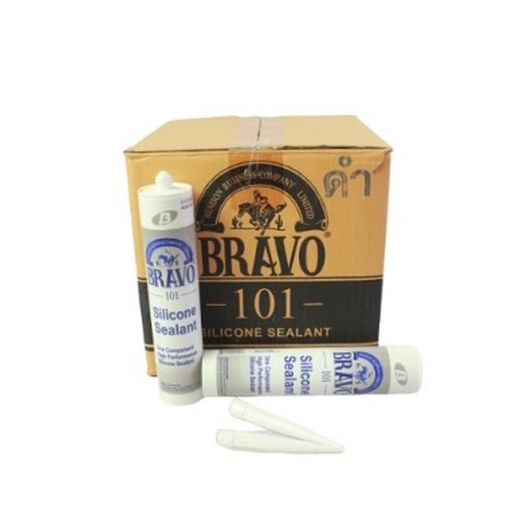 กาวซิลิโคน BRAVO 101 กันน้ำ สีขาว/สีใส/สีดำ (ราคารวมแวท) สำหรับงานกระจก อลูมิเนียม หรือพื้นผิวอื่นๆ