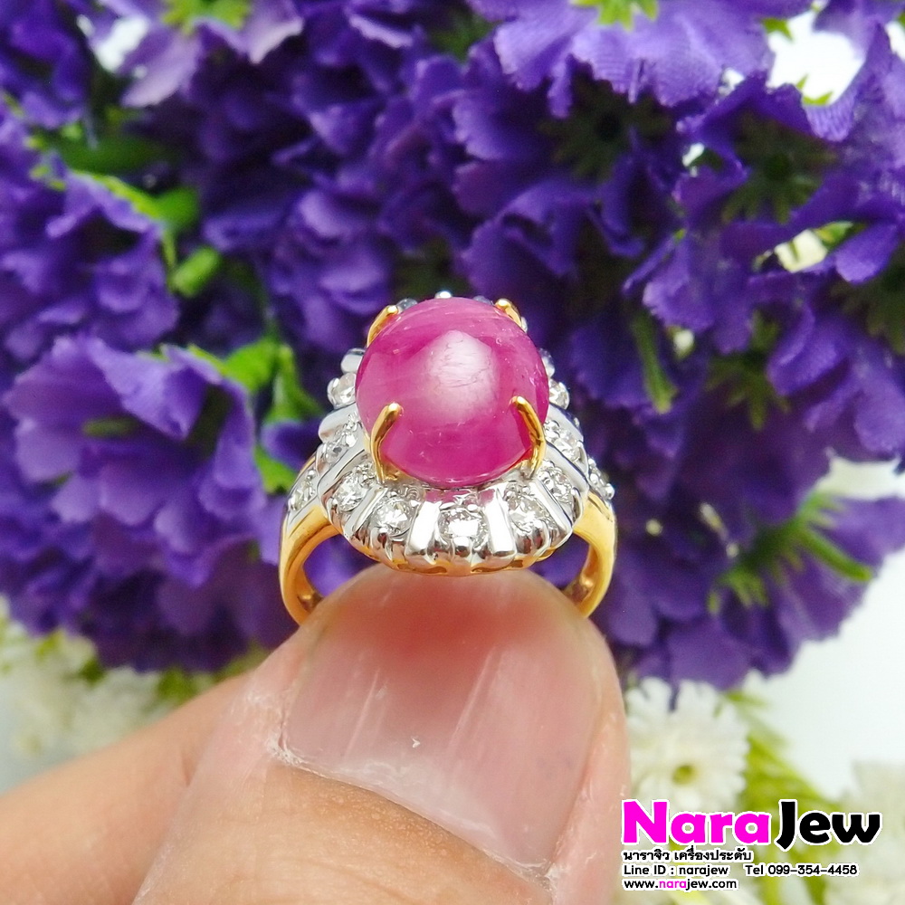 แหวนทับทิมพม่า เม็ดใหญ่ประมาณ 10 กะรัต ล้อมเพชรแท้ ทับทิมพม่า กินบ่เซี่ยง พร้อมใบเซอร์สถาบันอัญมณี GBL หลุดจำนำ