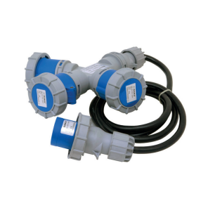HTN60131 ปลั๊กกระจายไฟเข้า 1 ออก 3 กันน้ำ 3 ทาง แบบมีสาย ยาว 1.8 เมตร 2P+E 16A 230V IP67 6h"DAKO"