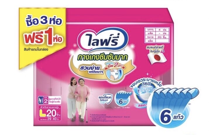 กางเกงซึมซับมากขนาด M20 ชิ้น(3+1ห่อ) ยกลัง ขนาดL 20 ชิ้น(3+1ห่อ) ยกลัง ขนาดXL16 ชิ้น(3+1ห่อ) ยกลัง