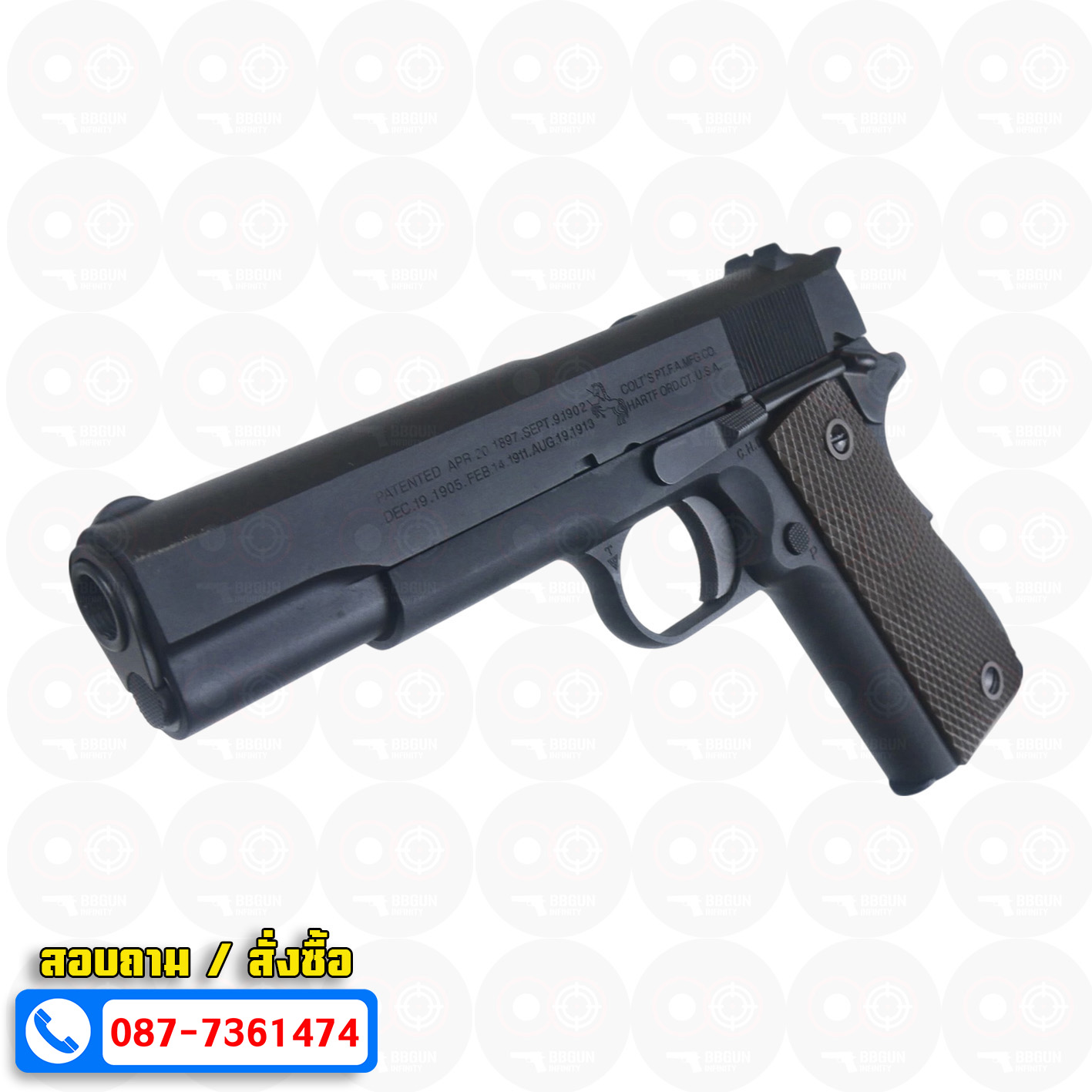 Cybergun / AW Colt M1911A1 Green Gas Version (Black) Full Marking ร่องลึก บีบีกันอัดแก๊ส