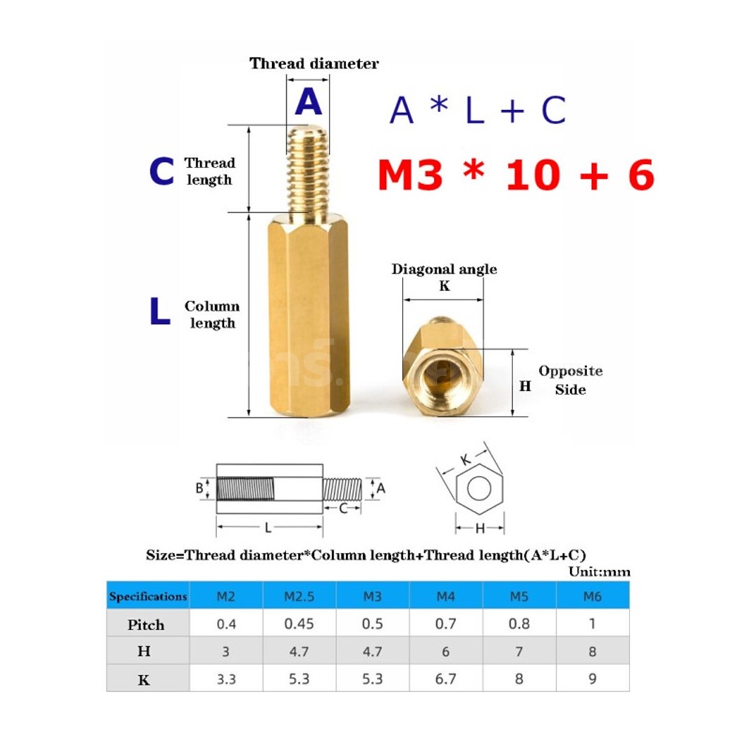 (10ชิ้น) เสาทองเหลือง/นอต/สกรู M3 Hex Brass Standoff, Nut, Stainless Screw M3*10/20/30mm ผู้-เมีย/เมีย-เมีย Male-Female/Female-Female