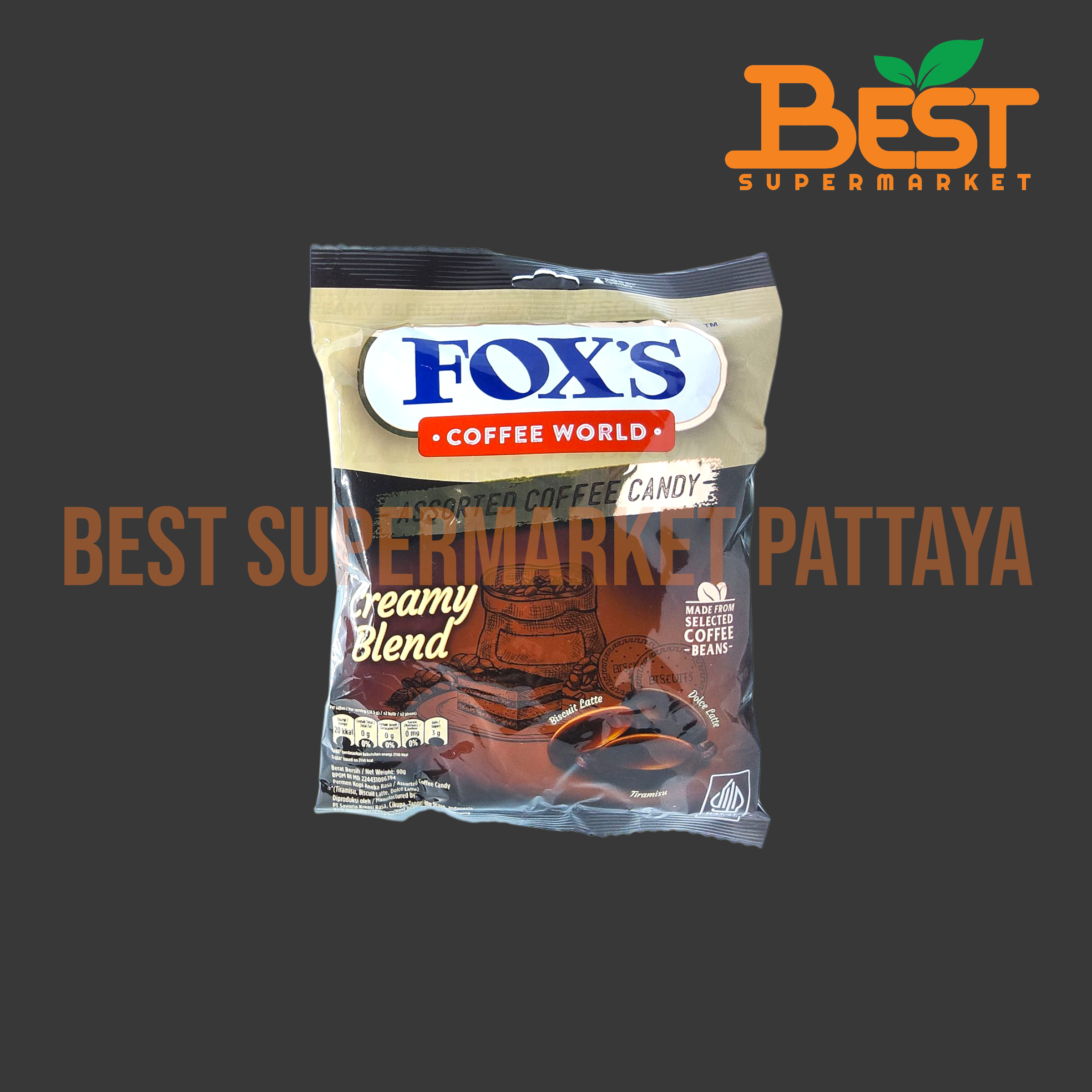 ฟอกซ์ ลูกอมรสกาแฟนม และรสทีรามิสุ 90 กรัม.Fox's Coffee World Assorted Coffee Candy 90g.