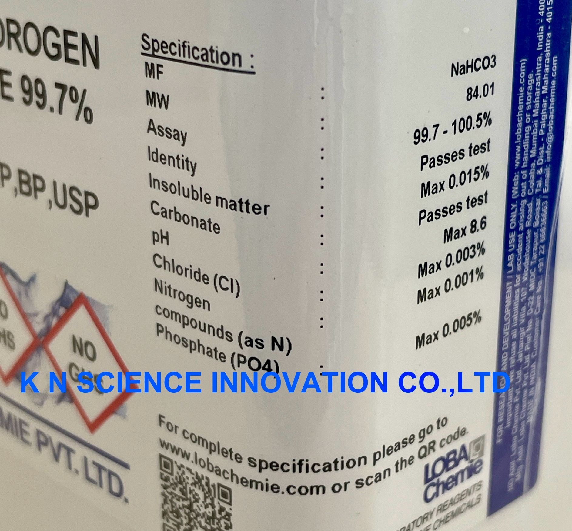 Sodium hydrogen carbonate, AR, Conforming to BP/USP (Sodium bicarbonate) 144-55-8, 1 Kg ,Loba 0589501000