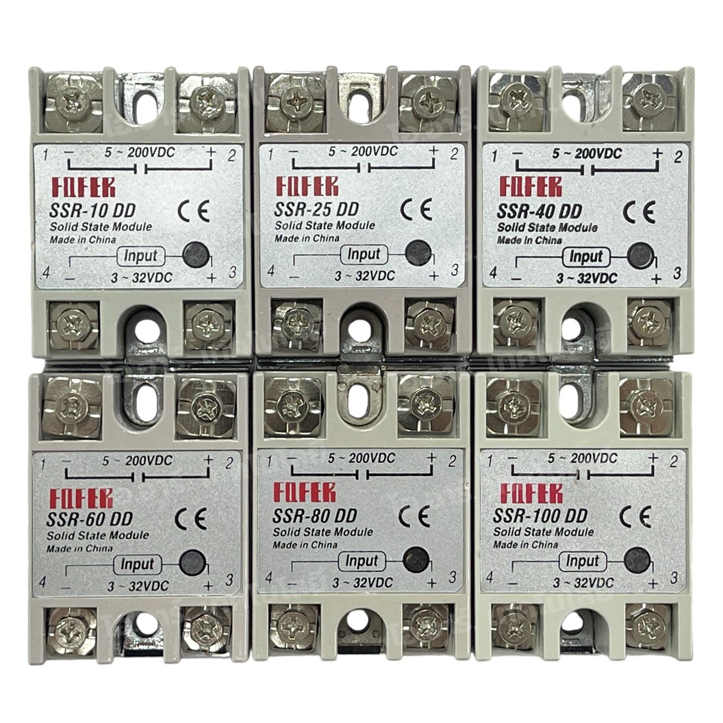 SSR-10DD/25DD/40DD/60DD/80DD/100DD โซลิดสเตทรีเลย์ Solid State Relay INPUT 3-32VDC, LOAD 5-200VDC 10-100A โมดูลตัดต่อวงจร
