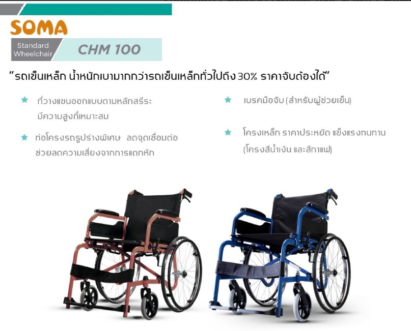 รถเข็นวีลแชร์ผู้ป่วย SOMA รุ่น CHM 100