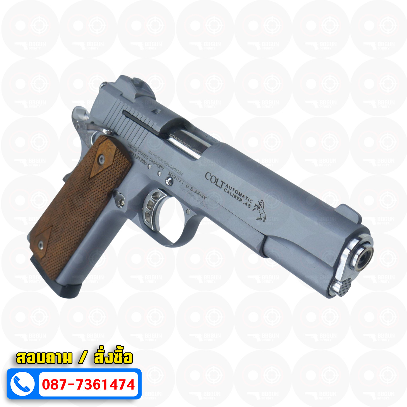 แบลงค์กัน KUZEY M1911 COLT'S MK IV SERIES'70 สีสโม๊ค 5 นิ้ว blank gun (smoke) ด้ามไม้