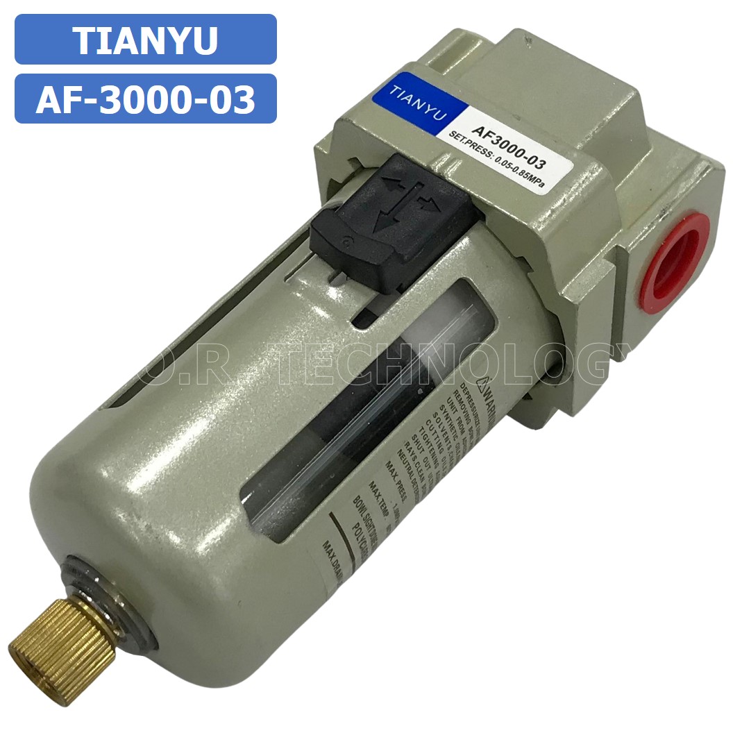 AF3000-03 ตัวกรองลม ชุดกรองลมดักน้ำ Manual Drain อุปกรณ์ปรับปรุงคุณภาพลม Air Filter Pneumatic TIANYU AF-3000-03
