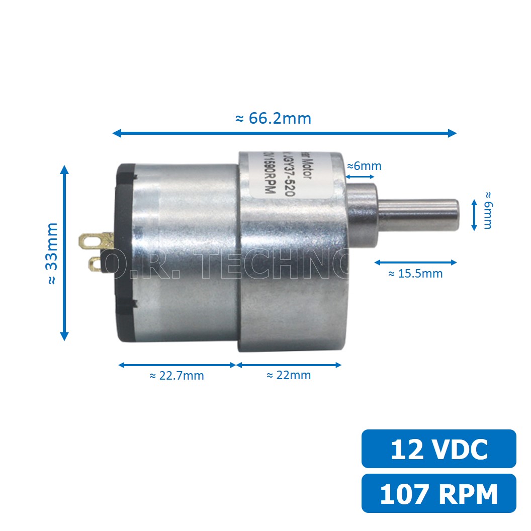 (1ชิ้น) JB021 มอเตอร์เกียร์ 12VDC 107RPM มอเตอร์ มอเตอร์อเนกประสงค์ JGB37-520 JGB-520 Motor gear (แกนขนาด 6mm, Shaft D)