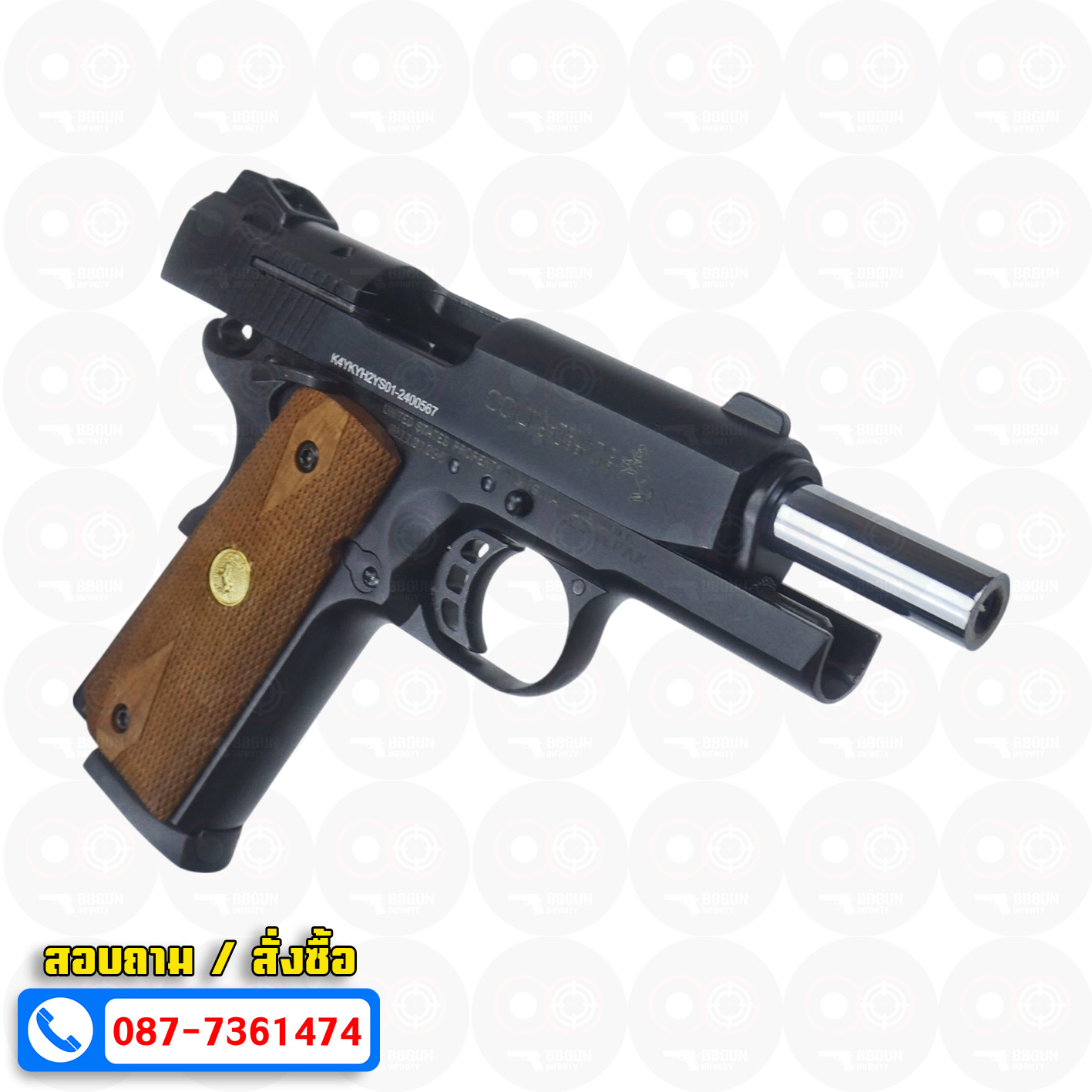 แบลงค์กัน KUZEY M1911 COLT'S MK IV SERIES'70 สีดำ 4 นิ้ว ด้ามไม้ blank gun