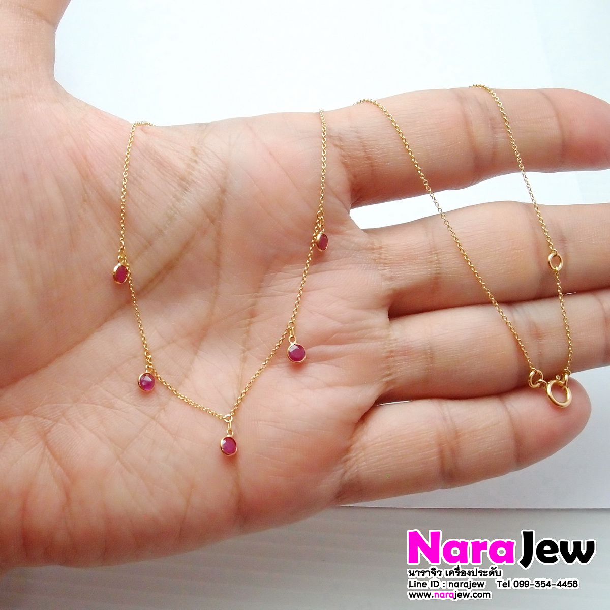 สร้อยคอทับทิมพม่า แบบตุ้งติ้งน่ารักๆ ความยาว 16 ถึง 17 นิ้ว