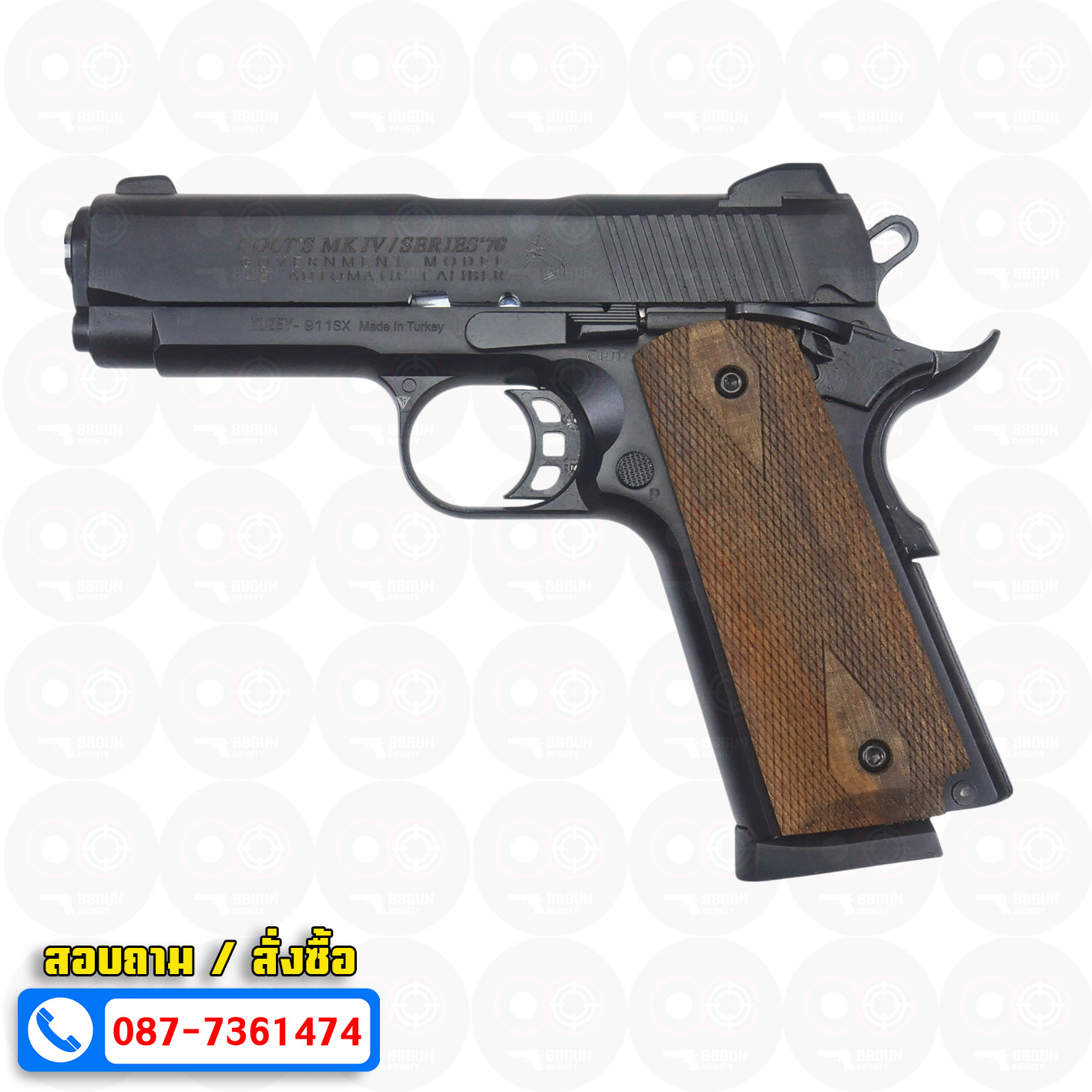 แบลงค์กัน KUZEY M1911 COLT MK IV SR70 สีดำ 4 นิ้ว ด้ามไม้ blank gun
