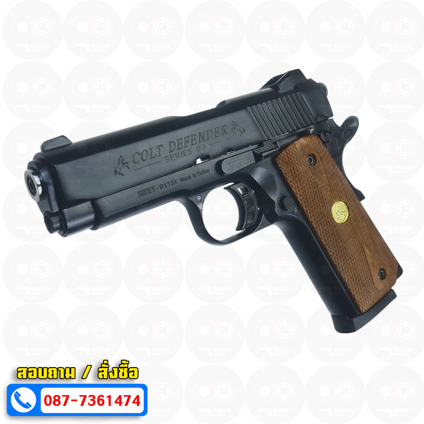 แบลงค์กัน KUZEY M1911 COLT'S DEFENDER SERIES 90 สีดำ 4 นิ้ว ด้ามไม้ Blank Gun