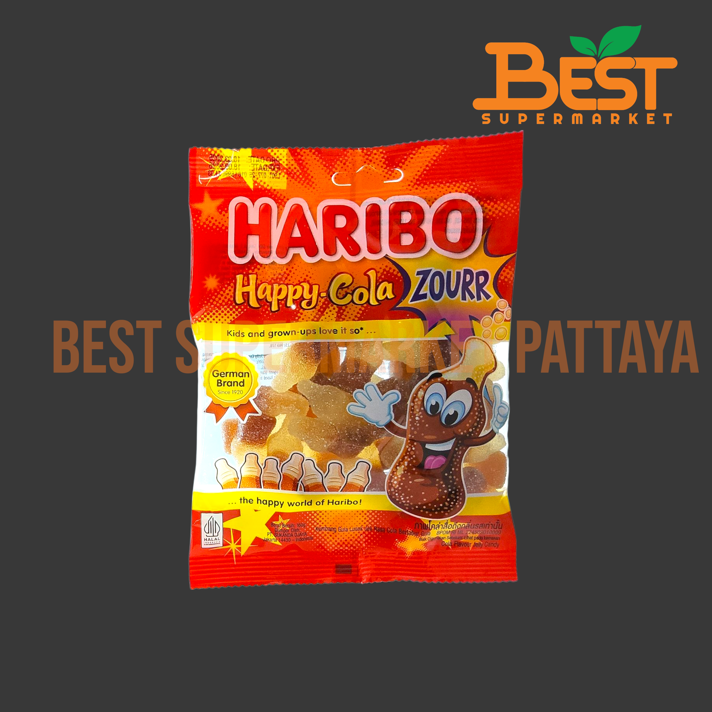 ฮาริโบ้ วุ้นเจราตินสำเร็จรูปกลิ่นโคล่าผสมเลมอน 160 กรัม.HARIBO Happy-Cola 160 g.
