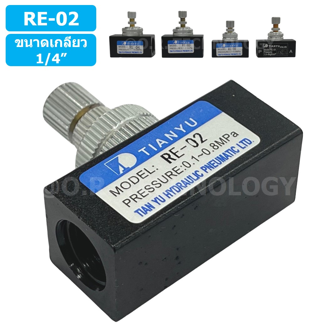 (1ชิ้น) RE-02 ตัวปรับความเร็วลม วาล์วปรับความเร็วลม ตัวปรับลม Air Flow Speed Control Valve TIANYU ขนาดเกลียว 1/4"