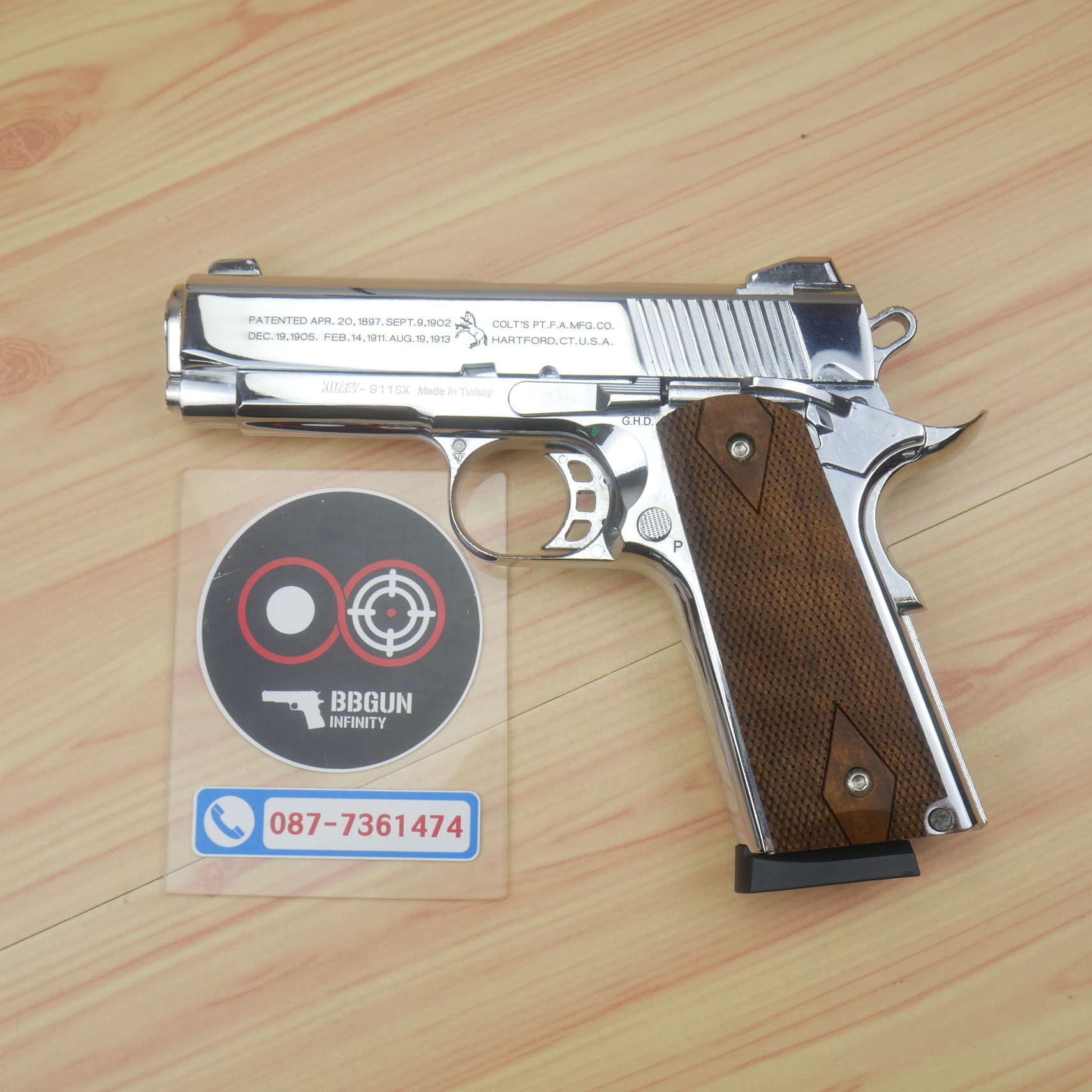 แบลงค์กัน KUZEY M1911 COLT'S 100 ปี สีเงินเงา 4 นิ้ว Blank Gun
