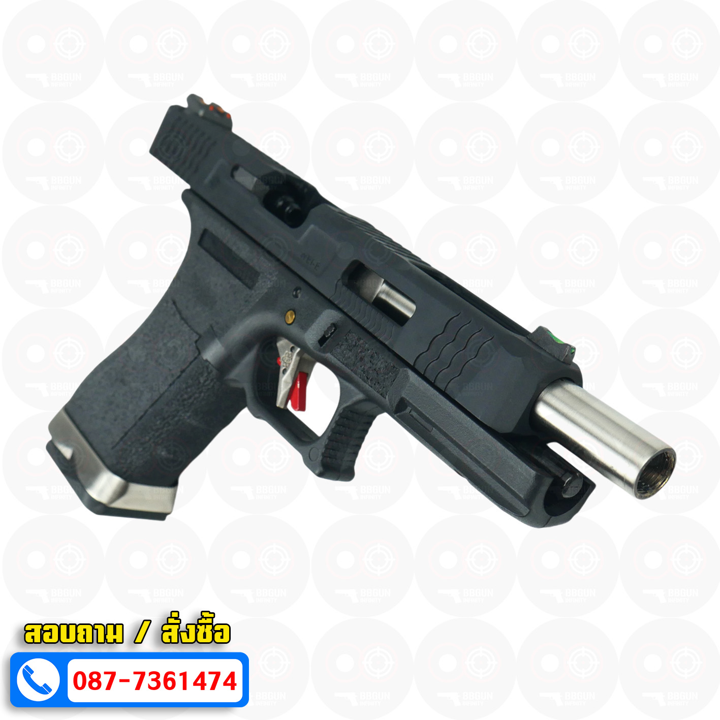 บีบีกันอัดแก๊ส WE G34 T5 G-Force GBB Glock 34 เฟรมดำ สไลด์ดำ ท่อเงิน BB GUN