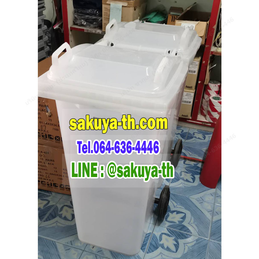 ถังขยะทรงเหลี่ยม สีใส ฝาเรียบ พร้อมล้อเข็น 120 ลิตร