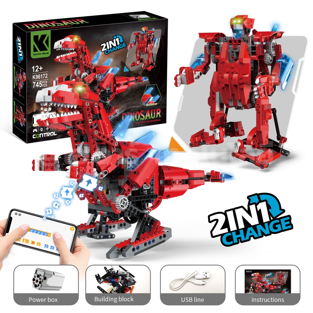 KEEYEE WORLD K96172 ตัวต่อเสริมทักษะ 2 in 1 DINOSAUR ของเล่นเสริมทักษะ ตัวต่อ Building Block STEAM Education Programmable Robot