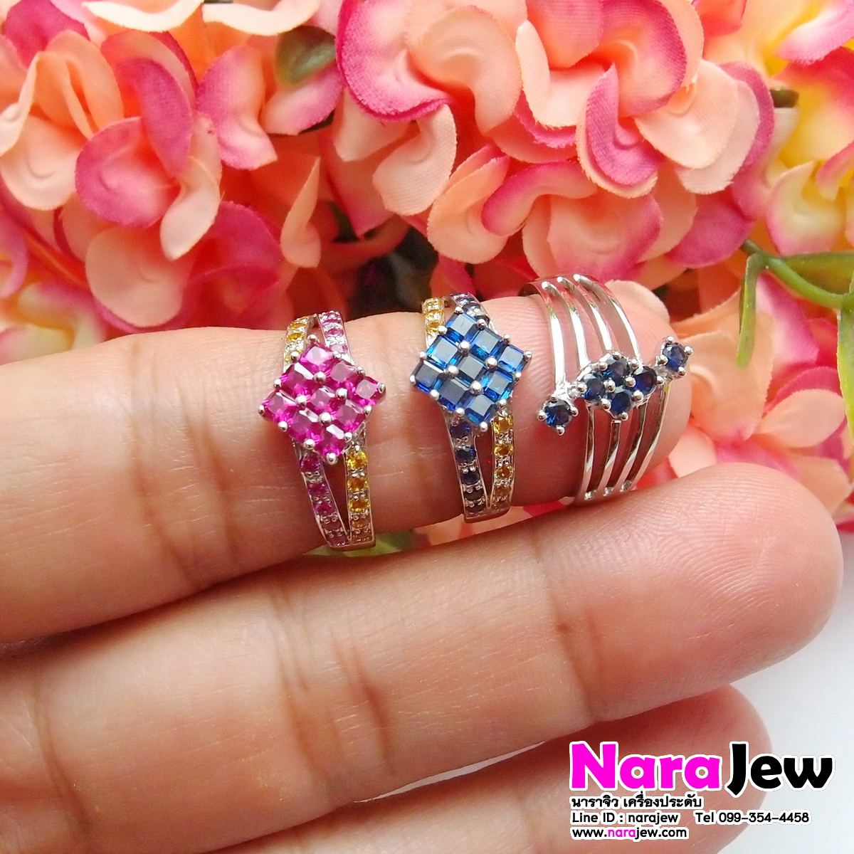 แหวนไพลิน ประดับพลอยบุษราคัม White Gold14K แบบแหวนหน้ากว้าง ใส่สวยเต็มนิ้ว