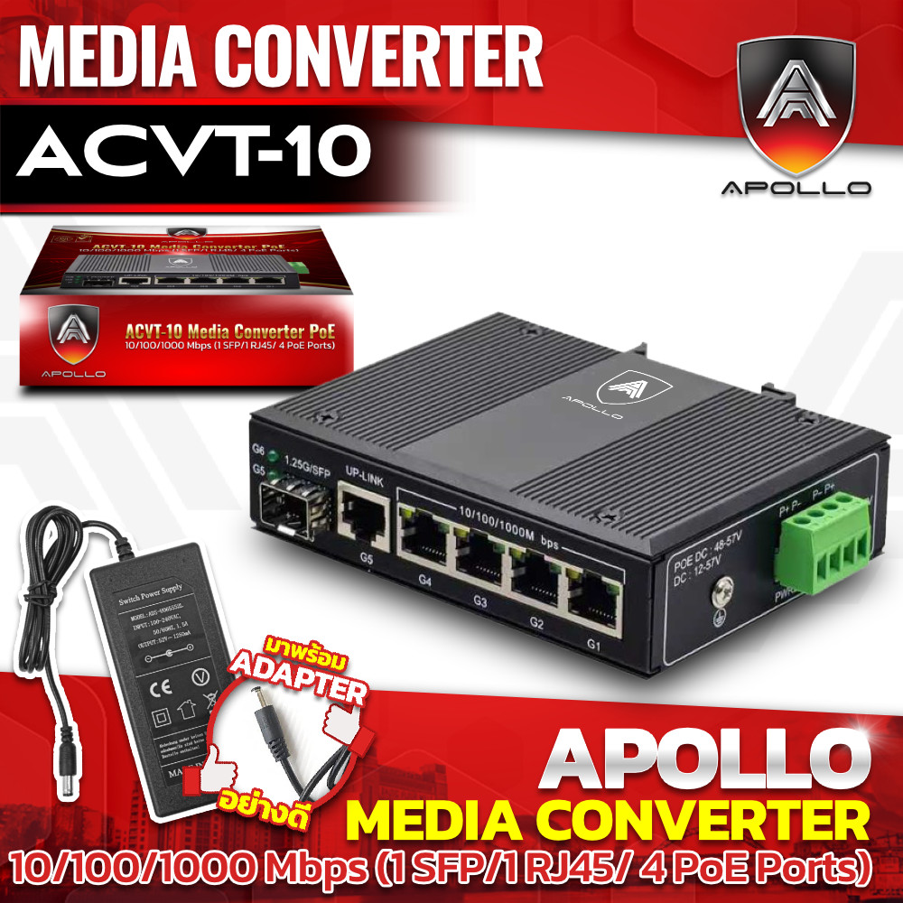 ACVT-10 10/100/1000 Mbps Media Converter PoE