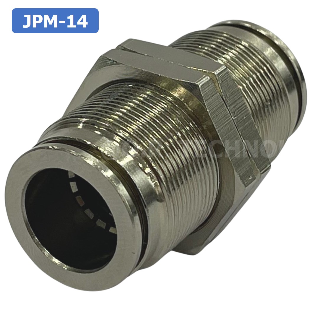 (1ชิ้น) JPM-14 ข้อต่อลม สแตนเลส 2ทาง เกลียวนอก STAINLESS 2 Way Bulkhead Union JPM Pneumatic Air Connector Fitting ข้อต่อลมสแตนเลส สำหรับ สายลม 14x10mm