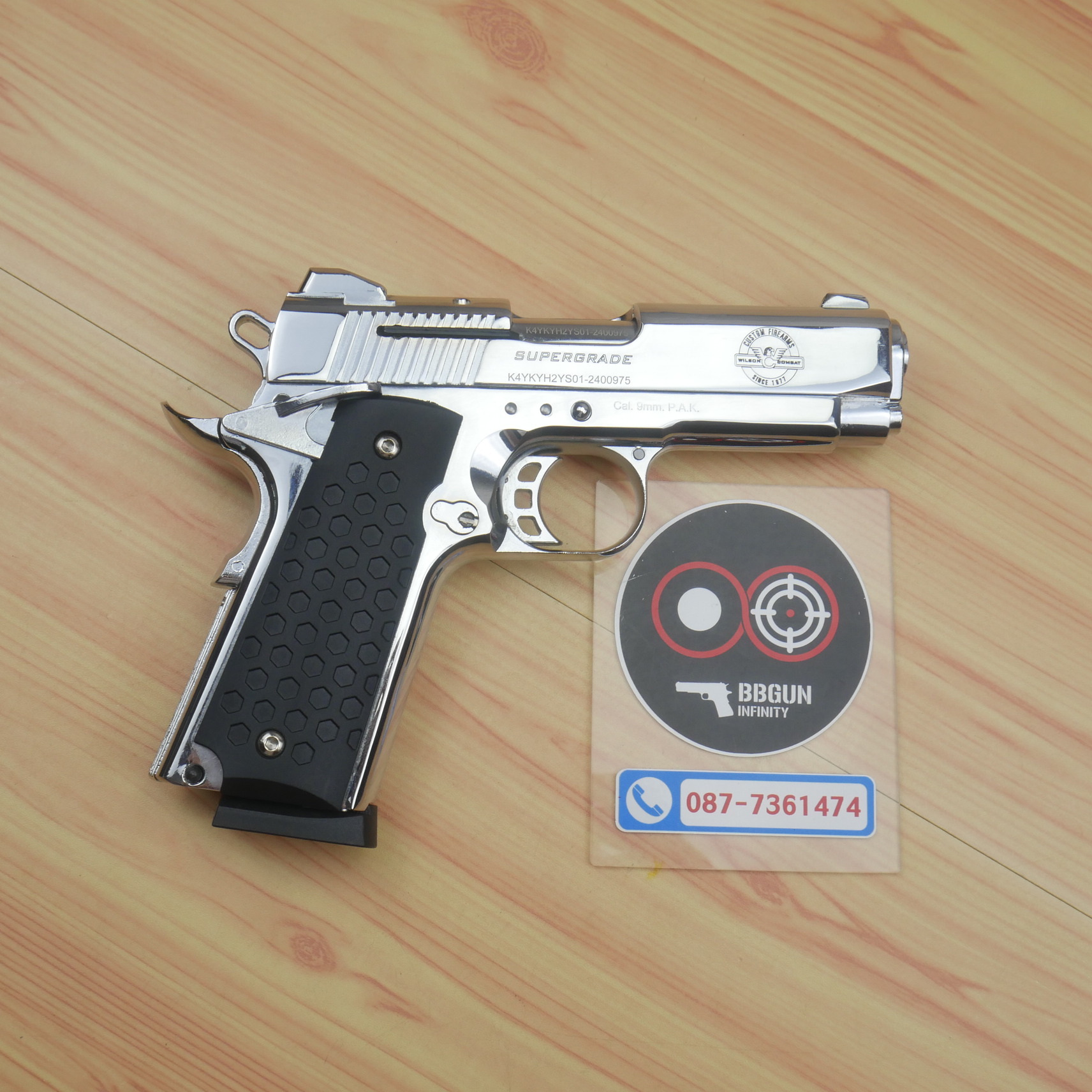 Blank Gun KUZEY M1911 WILSON COMBAT ลำกล้อง 4 นิ้ว เงินเงา แบลงค์กัน ด้าม SX