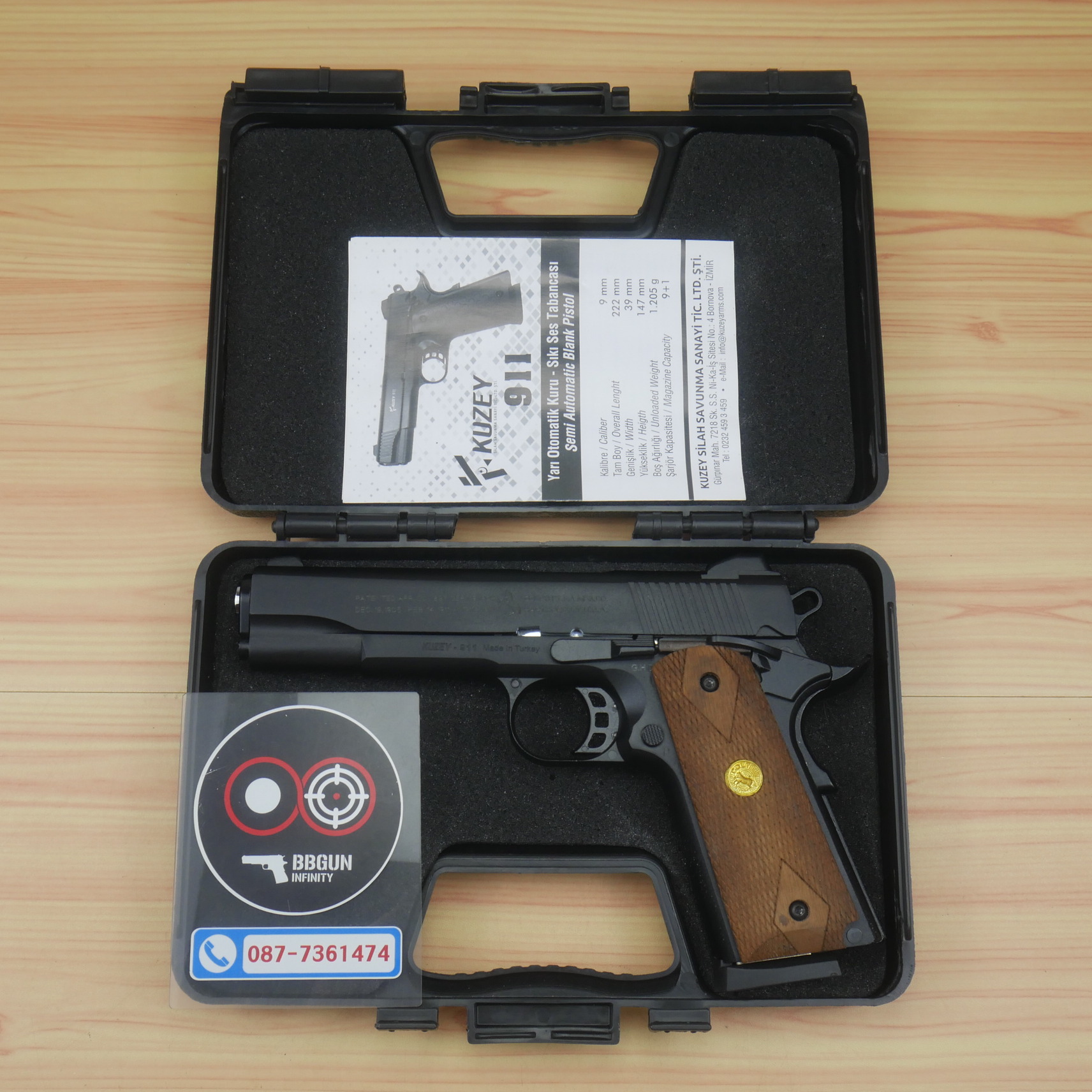 แบลงค์กัน KUZEY M1911Colt's 100 Years สีดำ 5 นิ้ว ด้ามไม้ (แถมกล่องใส่ปืน) blank gun